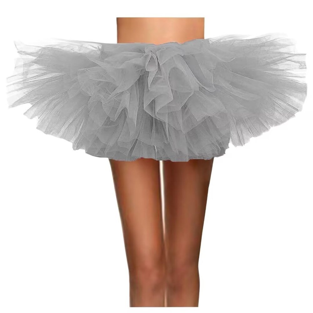 WDPL Women's Mini Ballet Halloween Tutu Costume Tulle Skirt Silver X-Large
