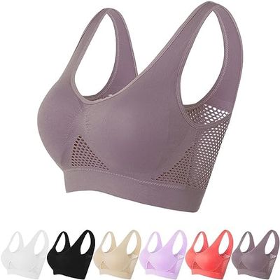 2024 Upgrade Sports Bras for Women, Breathable Cool Liftup Air Bra Large Size Padded No Underwire Full Support Everyday Bra (US, Alpha, 6X-Large, Regular, Regular, Brown)