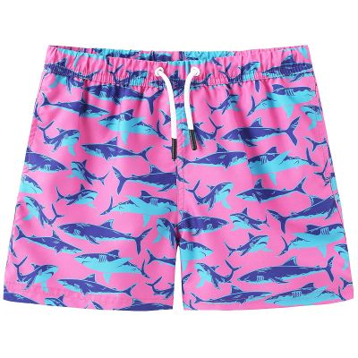 ECGK Boys Swim Trunks with Boxer Brief Liner Compression Swimwear Quick Dry Swim Shorts Bathing Suits Rose Shark 14-16 Years