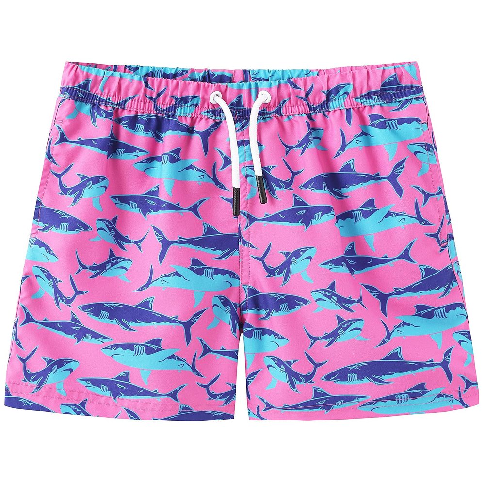 ECGK Boys Swim Trunks with Boxer Brief Liner Compression Swimwear Quick Dry Swim Shorts Bathing Suits Rose Shark 14-16 Years