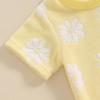 MOLZULAMS 0-3T Toddler Baby Girl Summer Clothes Short Sleeve Floral Tshirt Tops and Shorts Set Oversized Outfit Boho Clothes (H-Yellow, 6-12 Months) view 4