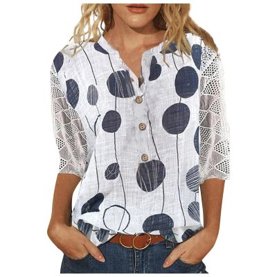 Womens Tops 3/4 Sleeve Crewneck pure color Shirts Casual Trendy Print Blouses Three Quarter Length T Shirt