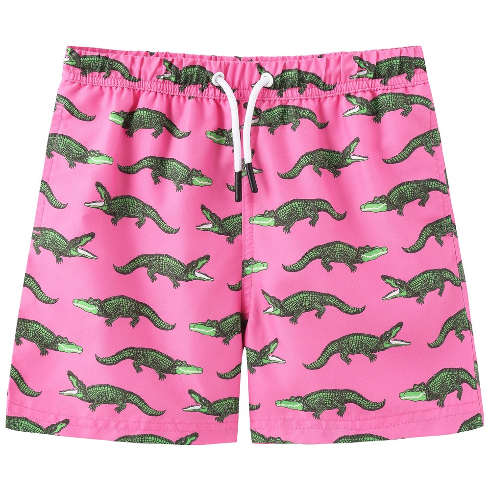 ECGK Boys Swim Trunks Compression Liner Swim Shorts Quick Dry Bathing Suit with Boxer Brief Swimwear Pink Crocodile 14-16 Years