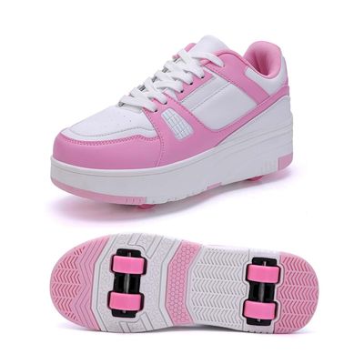 kydjfkd Children's Roller Skates Wheel Adjustable Retractable Inline Skates Two-in-One Multi-Purpose Four Wheel Invisible Roller Skates Sports Shoes with Wheel -C||36