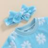 MOLZULAMS 0-3T Toddler Baby Girl Summer Clothes Short Sleeve Floral Tshirt Tops and Shorts Set Oversized Outfit Boho Clothes (H-Blue, 12-18 Months) view 3