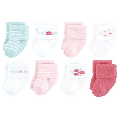 Hudson Baby Unisex Baby Cotton Rich Newborn and Terry Socks, Tiny Flowers, 0-6 Months
