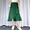 OBEEII Wrap Skirts for Women 2024 Summer Trendy Casual High Low Long Beach Skirt High Waisted Flowy Ruffle Hem A-line Wrap Around Skirt Self Tie Asymmetrical Split Midi Skirt Green S view 3