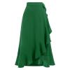 OBEEII Wrap Skirts for Women 2024 Summer Trendy Casual High Low Long Beach Skirt High Waisted Flowy Ruffle Hem A-line Wrap Around Skirt Self Tie Asymmetrical Split Midi Skirt Green S view 4