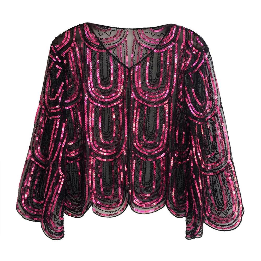 1920s Sequin Beaded Shawl Wraps Women's Flapper Shawl Wedding Cape Flapper Cover Up for Gatsby Party