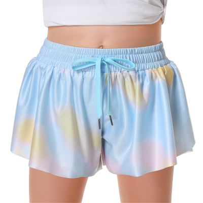 Girls Flowy Shorts Butterfly Shorts for Kids with Pocket 2-in-1 Athletic Shorts Running Shorts for Girls Youth Teen Active Workout Sports (Tie Dye Blue, Large)