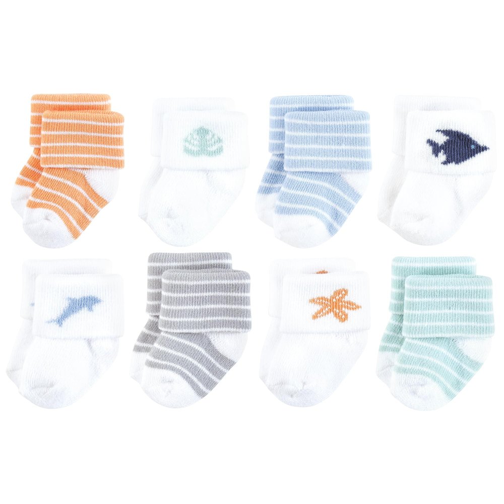 Hudson Baby Unisex Baby Cotton Rich Newborn and Terry Socks, Starfish, 0-6 Months