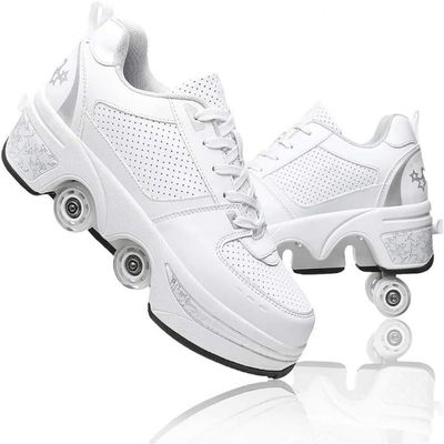 kydjfkd Sports Shoes with Wheels Sneakers Retractable Technical Skateboard Shoes Fashion Skateboard Shoes Roller Skates Outdoor Training Kids Teens Gift-A||35