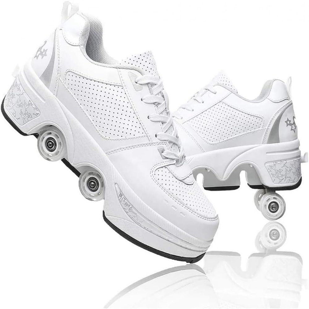 kydjfkd Sports Shoes with Wheels Sneakers Retractable Technical Skateboard Shoes Fashion Skateboard Shoes Roller Skates Outdoor Training Kids Teens Gift-A||35