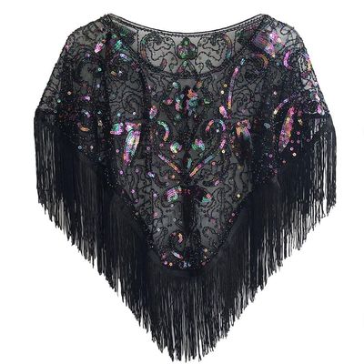 1920s Sequin Shawl Wraps Fringed Evening Cape Gatsby Party Flapper Cover Up Wedding Bridal Shawl for Women