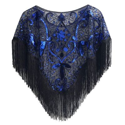 1920s Sequin Shawl Wraps Fringed Evening Cape Gatsby Party Flapper Cover Up Wedding Bridal Shawl for Women