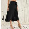 OBEEII Wrap Skirts for Women 2024 Summer Trendy Casual High Low Long Beach Skirt High Waisted Flowy Ruffle Hem A-line Wrap Around Skirt Self Tie Asymmetrical Split Midi Skirt Black L view 2
