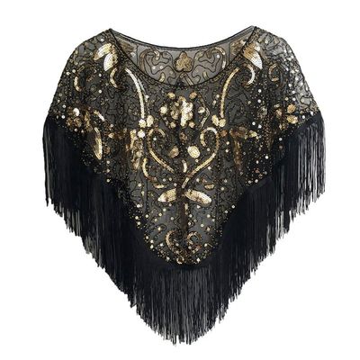 1920s Sequin Shawl Wraps Fringed Evening Cape Gatsby Party Flapper Cover Up Wedding Bridal Shawl for Women