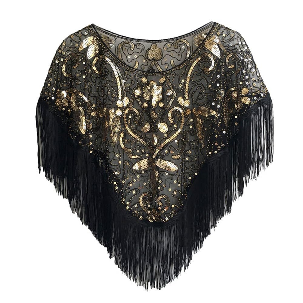 1920s Sequin Shawl Wraps Fringed Evening Cape Gatsby Party Flapper Cover Up Wedding Bridal Shawl for Women