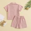 AMIMOJY Baby Boys Summer Clothes Cotton Linen Casual Suit Toddler Solid Color Short Sleeve Lapel Polo Tops Shorts 2Pcs Set, 18-24 Months view 3