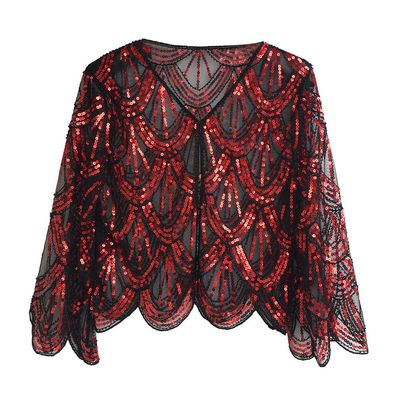 1920s Sequin Beaded Shawl Wraps Women's Flapper Shawl Wedding Cape Flapper Cover Up for Gatsby Party