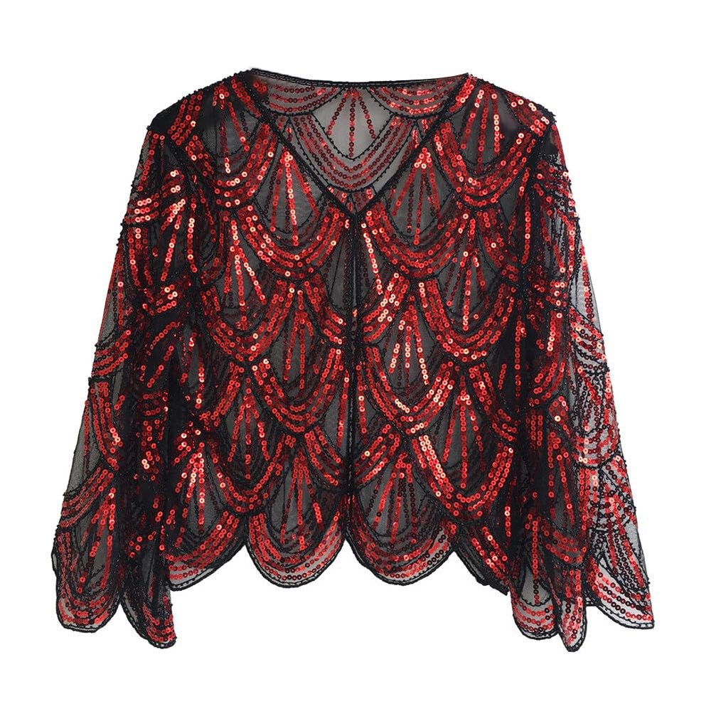 1920s Sequin Beaded Shawl Wraps Women's Flapper Shawl Wedding Cape Flapper Cover Up for Gatsby Party