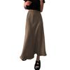 IDOPIP Women High Waist Satin Skirt Elegant Summer Long Maxi Skirt Formal Trendy Ruffle Work Skirts Elastic Waistband Casual Midi Skirt Wedding Guest Silk Skirt Coffee XXL view 1