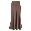 IDOPIP Women High Waist Satin Skirt Elegant Summer Long Maxi Skirt Formal Trendy Ruffle Work Skirts Elastic Waistband Casual Midi Skirt Wedding Guest Silk Skirt Coffee XXL view 2