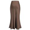 IDOPIP Women High Waist Satin Skirt Elegant Summer Long Maxi Skirt Formal Trendy Ruffle Work Skirts Elastic Waistband Casual Midi Skirt Wedding Guest Silk Skirt Coffee XXL view 3