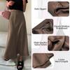 IDOPIP Women High Waist Satin Skirt Elegant Summer Long Maxi Skirt Formal Trendy Ruffle Work Skirts Elastic Waistband Casual Midi Skirt Wedding Guest Silk Skirt Coffee XXL view 4
