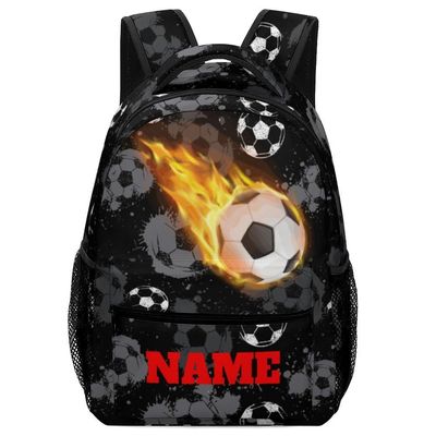 Custom Black Football Fire Backpack for Kids Boys Girls Personalized Name Text Children Backpack School Bag Customized Daypack Schoolbag for Student Bookbag