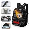 Custom Black Football Fire Backpack for Kids Boys Girls Personalized Name Text Children Backpack School Bag Customized Daypack Schoolbag for Student Bookbag view 3