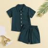 AMIMOJY Baby Boys Summer Clothes Cotton Linen Casual Suit Toddler Solid Color Short Sleeve Lapel Polo Tops Shorts 2Pcs Set, 18-24 Months view 2