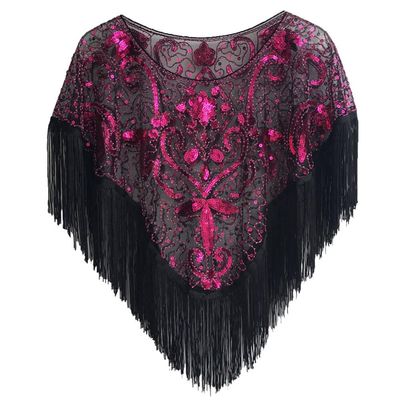 1920s Sequin Shawl Wraps Fringed Evening Cape Gatsby Party Flapper Cover Up Wedding Bridal Shawl for Women