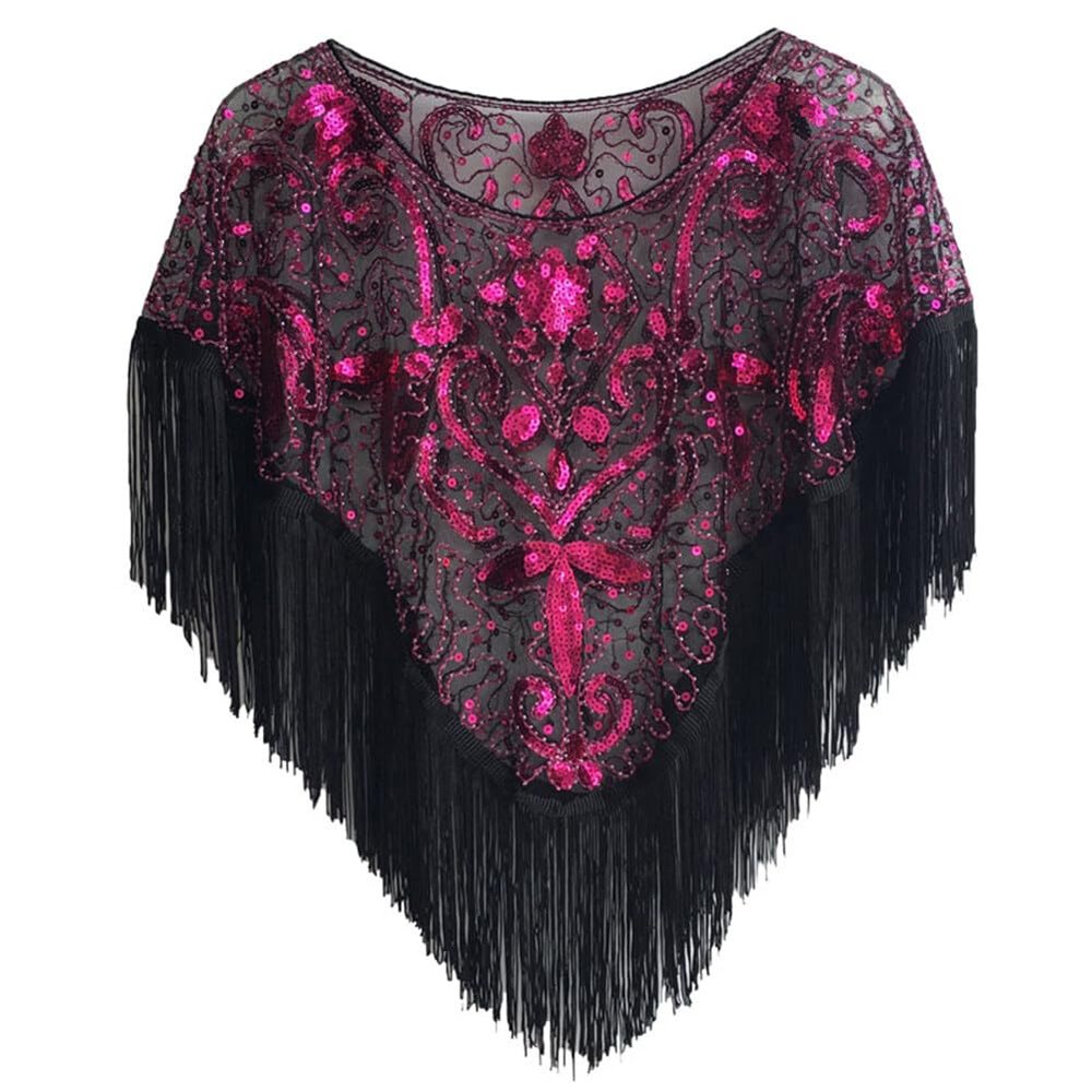 1920s Sequin Shawl Wraps Fringed Evening Cape Gatsby Party Flapper Cover Up Wedding Bridal Shawl for Women