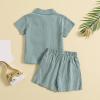 AMIMOJY Baby Boys Summer Clothes Cotton Linen Casual Suit Toddler Solid Color Short Sleeve Lapel Polo Tops Shorts 2Pcs Set, 4-5 Years view 3