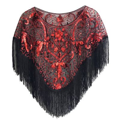 1920s Sequin Shawl Wraps Fringed Evening Cape Gatsby Party Flapper Cover Up Wedding Bridal Shawl for Women