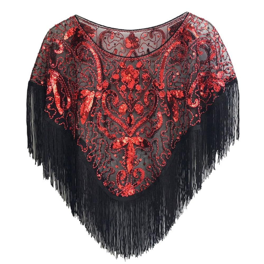 1920s Sequin Shawl Wraps Fringed Evening Cape Gatsby Party Flapper Cover Up Wedding Bridal Shawl for Women