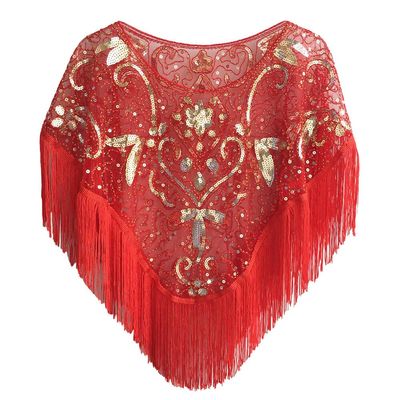 1920s Sequin Shawl Wraps Fringed Evening Cape Gatsby Party Flapper Cover Up Wedding Bridal Shawl for Women