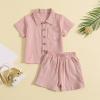 AMIMOJY Baby Boys Summer Clothes Cotton Linen Casual Suit Toddler Solid Color Short Sleeve Lapel Polo Tops Shorts 2Pcs Set, 6-12 Months view 2