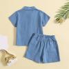 AMIMOJY Baby Boys Summer Clothes Cotton Linen Casual Suit Toddler Solid Color Short Sleeve Lapel Polo Tops Shorts 2Pcs Set, 3-4 Years, Dark Blue view 3