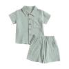 AMIMOJY Baby Boys Summer Clothes Cotton Linen Casual Suit Toddler Solid Color Short Sleeve Lapel Polo Tops Shorts 2Pcs Set, 18-24 Months view 1