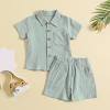 AMIMOJY Baby Boys Summer Clothes Cotton Linen Casual Suit Toddler Solid Color Short Sleeve Lapel Polo Tops Shorts 2Pcs Set, 18-24 Months view 2