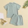 AMIMOJY Baby Boys Summer Clothes Cotton Linen Casual Suit Toddler Solid Color Short Sleeve Lapel Polo Tops Shorts 2Pcs Set, 18-24 Months view 3
