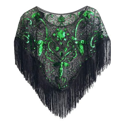 1920s Sequin Shawl Wraps Fringed Evening Cape Gatsby Party Flapper Cover Up Wedding Bridal Shawl for Women