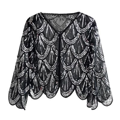 1920s Sequin Beaded Shawl Wraps Women's Flapper Shawl Wedding Cape Flapper Cover Up for Gatsby Party