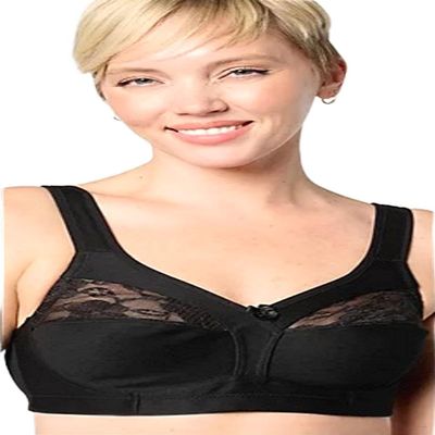 Breezies Soft Cup Wirefree Cotton Comfort Bra (34B, Black)