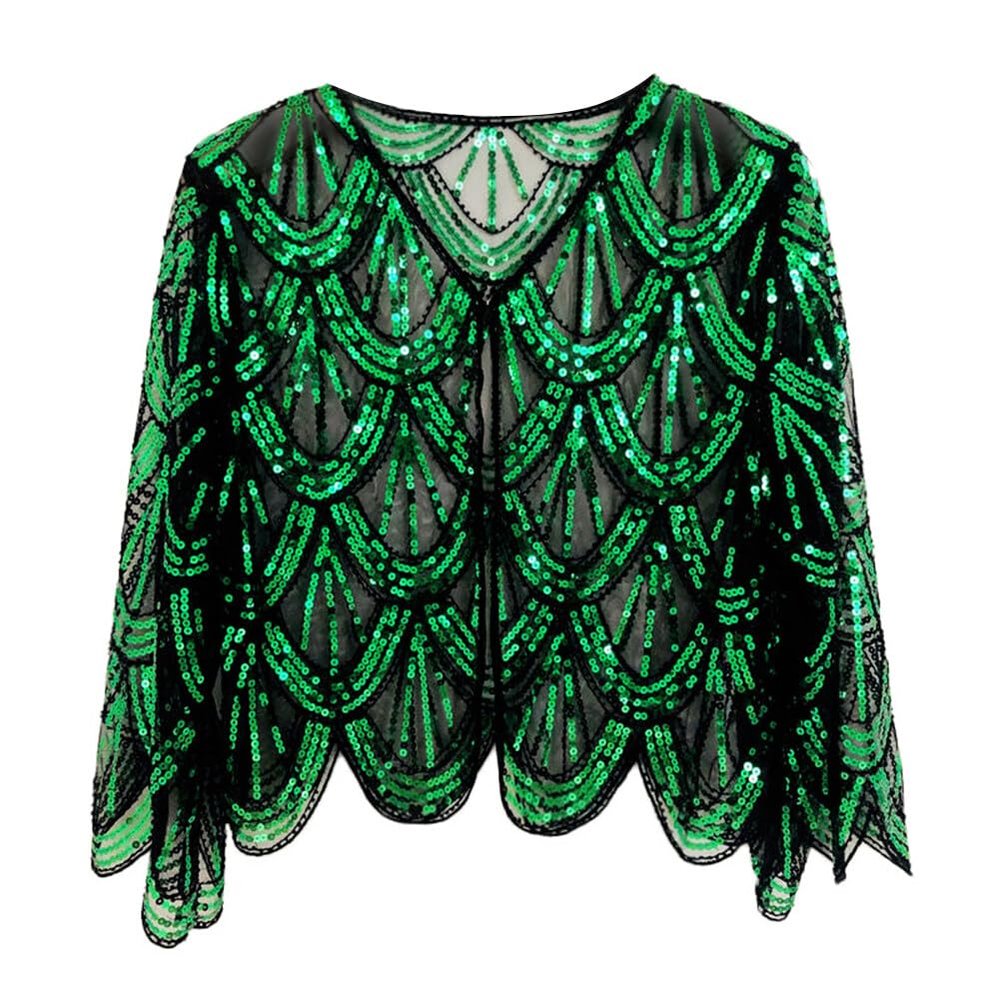 1920s Sequin Beaded Shawl Wraps Women's Flapper Shawl Wedding Cape Flapper Cover Up for Gatsby Party