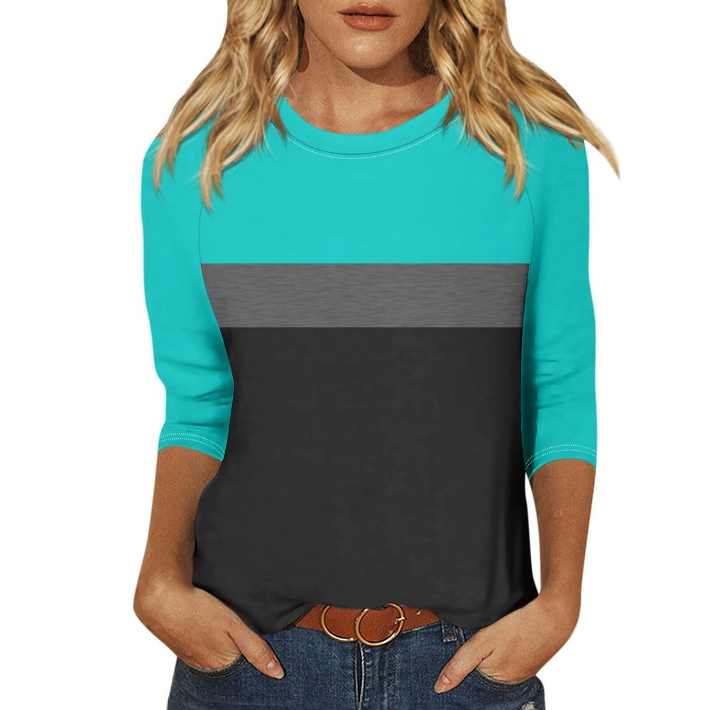 3/4 Sleeve T Shirts for Women Raglan Contrast Crew Neck Cute Summer Tops 2025 Dressy Casual Shirts Fashion Three Quarter Elegant Tunic Tops with Leggings Boho Dressy Blouses Womens 3/4 Sleeve Tops