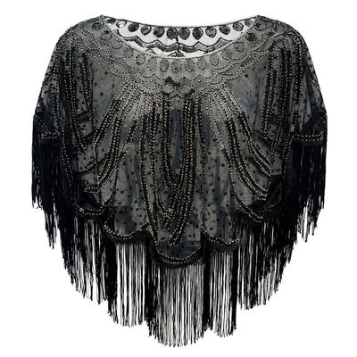 1920s Sequin Beaded Shawl Wraps Fringed Evening Cape Women's Flapper Accessories Bridal Shawl Flapper Cover Up