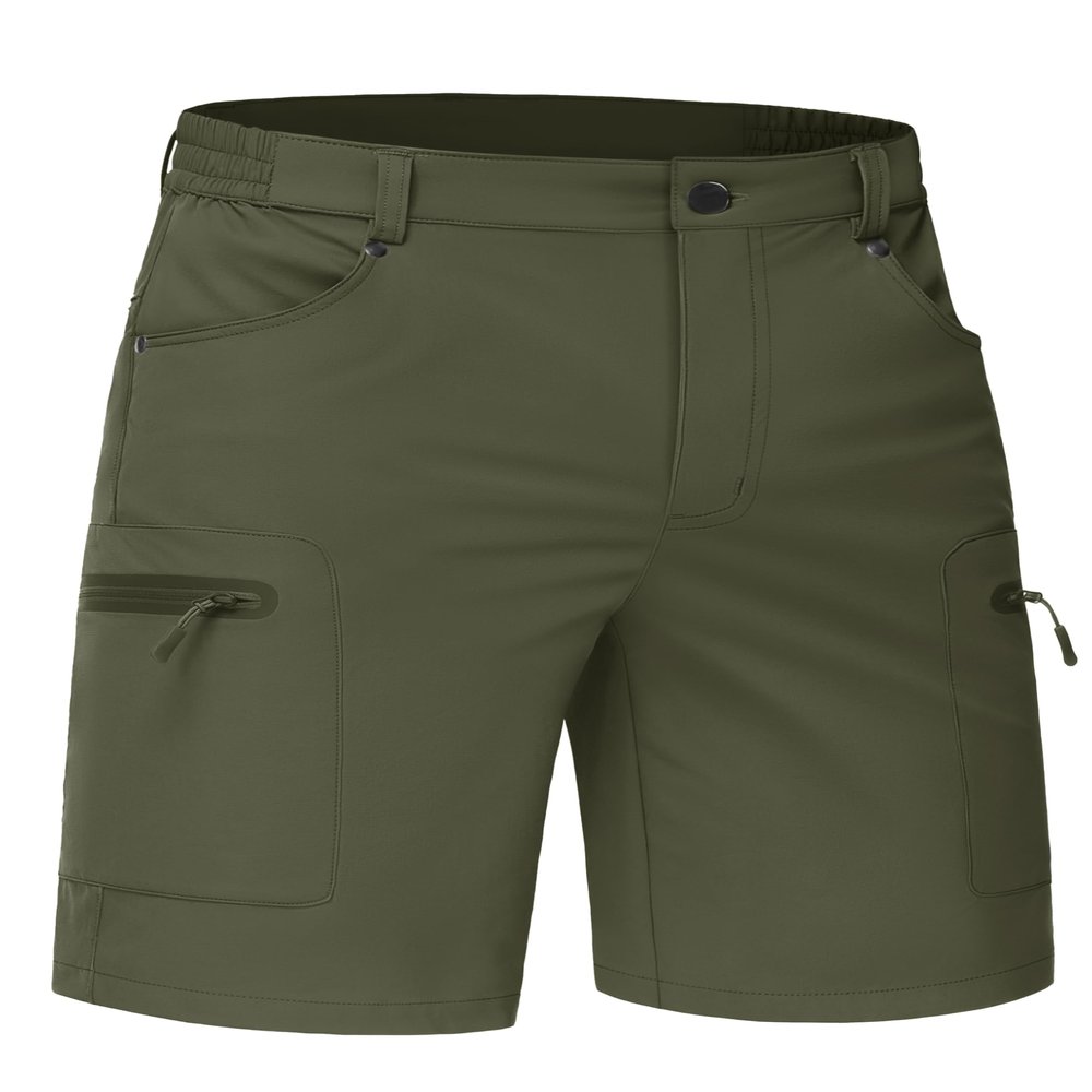 TACVASEN Mens Tactical Shorts Quick Dry Lightweight Hiking Cargo 10 Inch Inseam Shorts with Zipper Pockets Casual Outdoor Travel Army Green